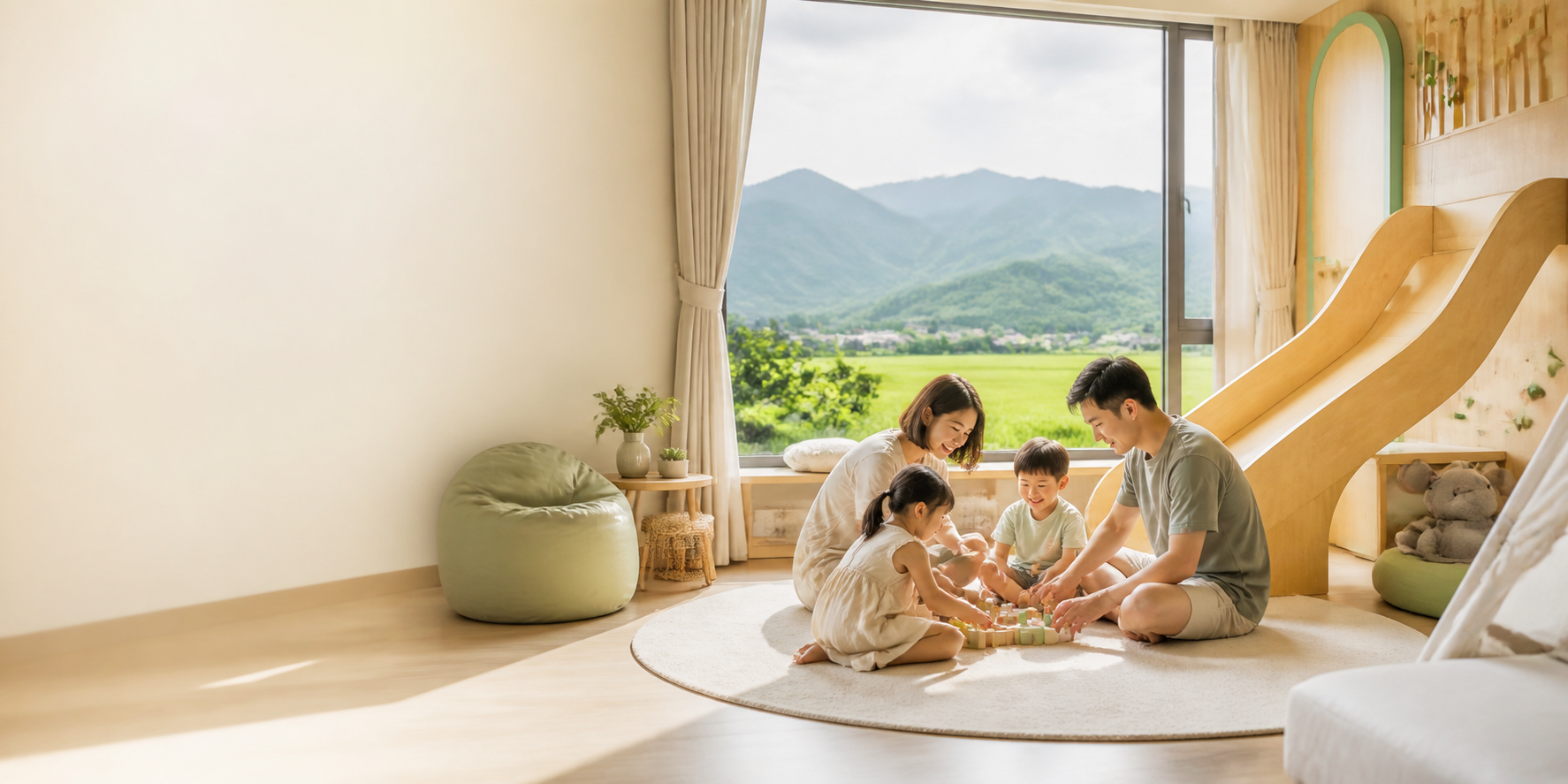 宜蘭親子民宿室內遊戲空間與田園山景